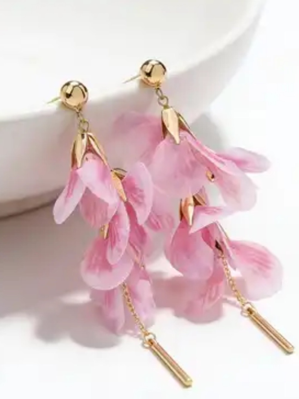 Gold & Pink Floral Tassel Earrings - Women's Jewelry